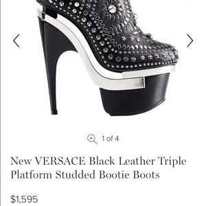 Versace black leather platform studded  boots 8